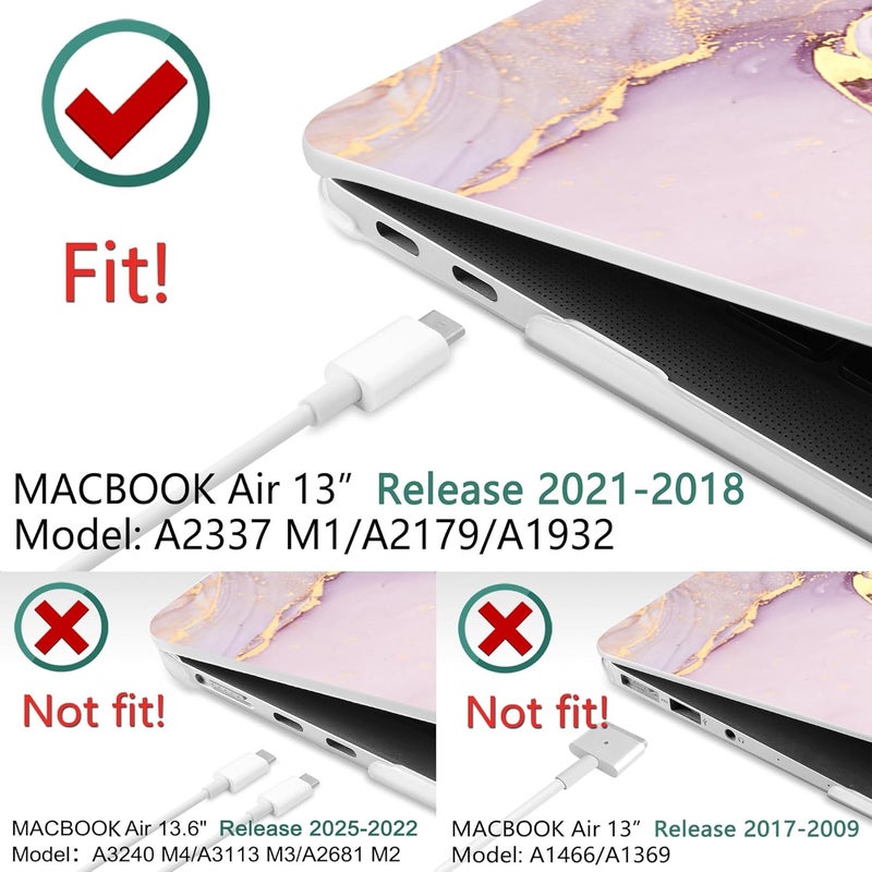 DONGKE Compatible with MacBook Air 13 inch Case 2021 2020 2019 2018 Release A2337 M1 A2179 A1932 with Retina Display & Touch ID, Plastic Hard Shell & Keyboard Cover - Marble - Image 3